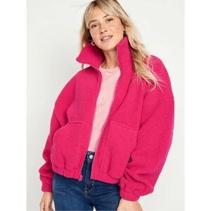 🆕 ON Hot Pink Teddy Jacket Sherpa Fleece Zip Up Cozy Soft Warm Sweatshirt S NWT